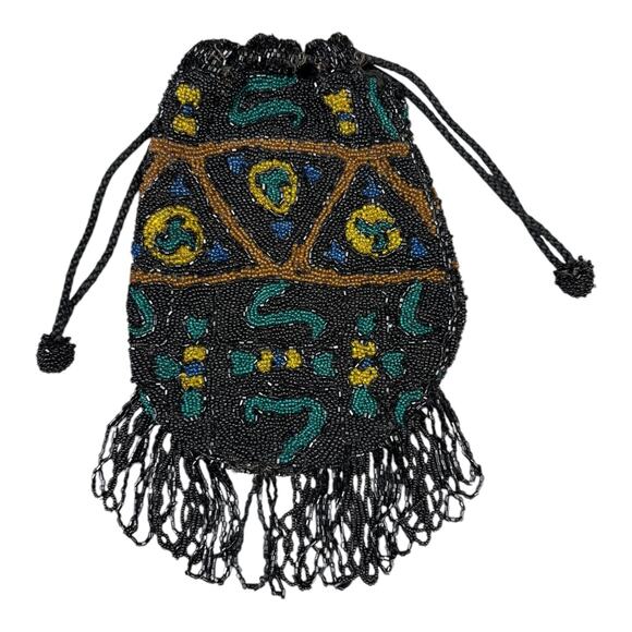 Vintage Antique Micro Beaded Art Deco Evening Bag Purse Flapper Fringe - Picture 1 of 14